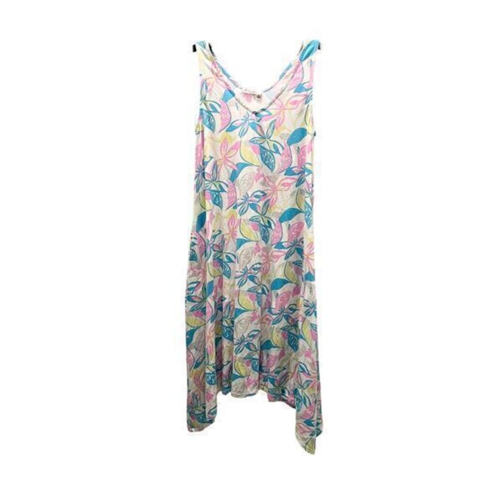 B8 Fresh Produce Vintage Floral hi lo oversized pink blue pockets made in USA XS